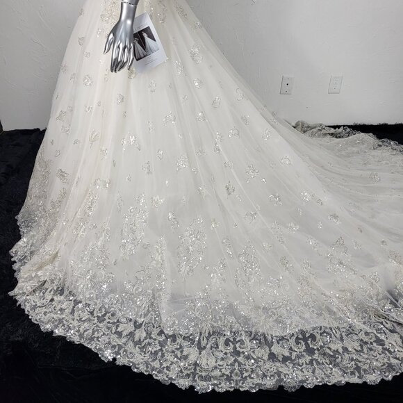 NWT~$2K~ALLURE COUTURE BRIDAL~6/8~IVORY CHAMPAGNE SEQUIN STRAPLESS WEDDING DRESS - Picture 8 of 16
